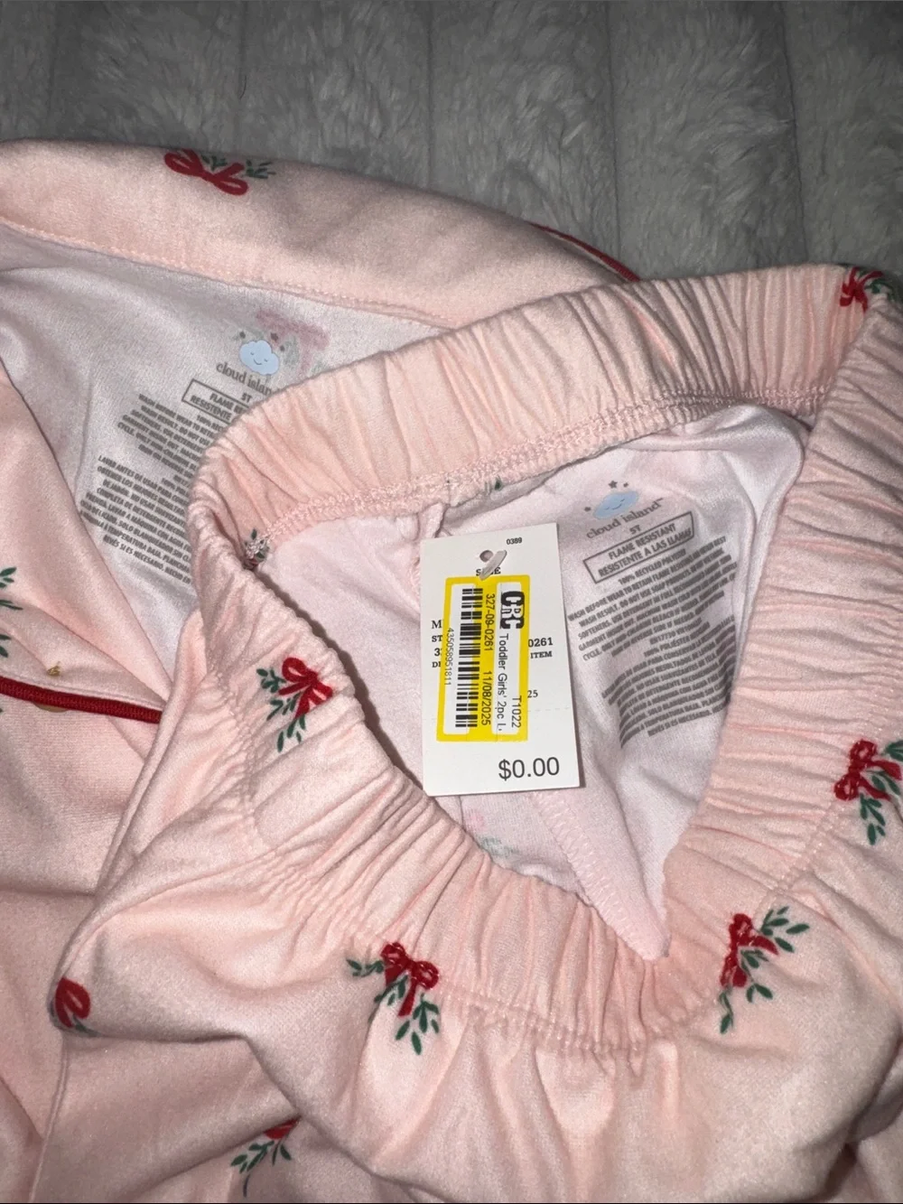 cloud island Pink Pajama Set with Red Bow Print